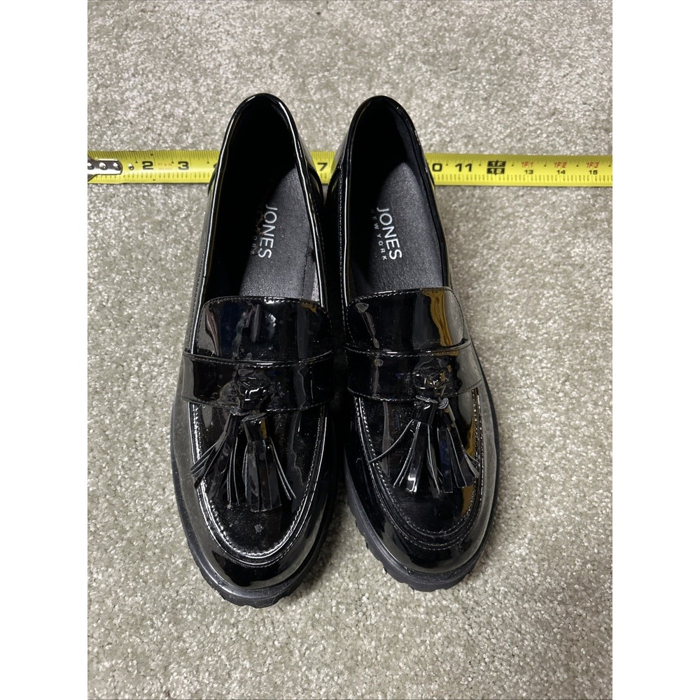 Jones New York Black Faux Leather Tasseled Slip-On Loafer Flats Round Toe 9.5